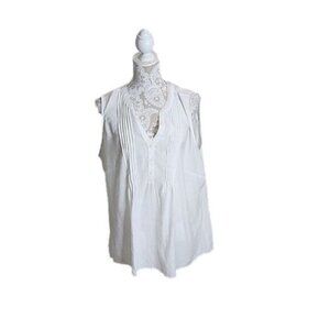 Notations Top White Sleeveless Pleats Lightweight Women's 1X